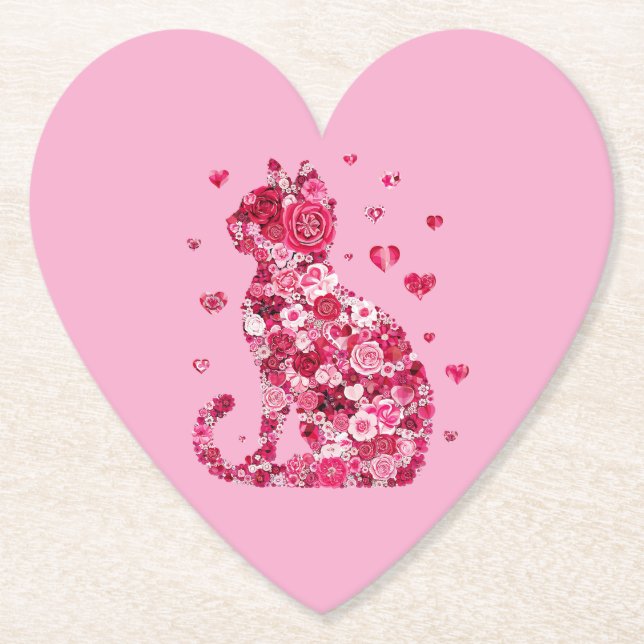 Blumenkatzen Silhouette ArtFaux überzogene Canvas  Untersetzer (Vorderseite)