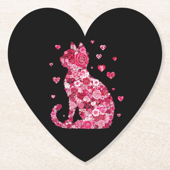 Blumenkatzen Silhouette ArtFaux überzogene Canvas  Untersetzer (Vorderseite)