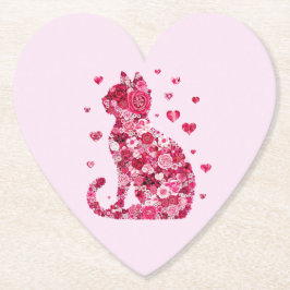 Blumenkatzen Silhouette ArtFaux überzogene Canvas  Untersetzer