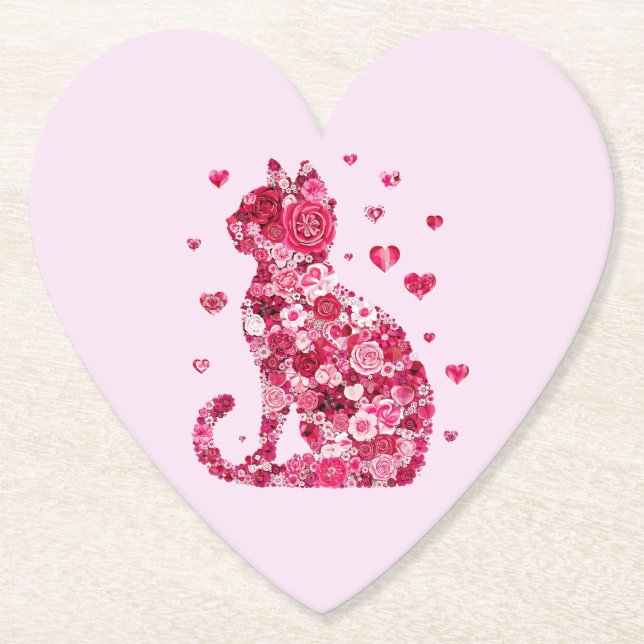 Blumenkatzen Silhouette ArtFaux überzogene Canvas  Untersetzer (Vorderseite)