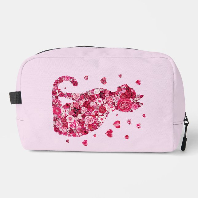 Blumenkatzen Silhouette ArtFaux überzogene Canvas  Waschbeutel (Vorderseite)