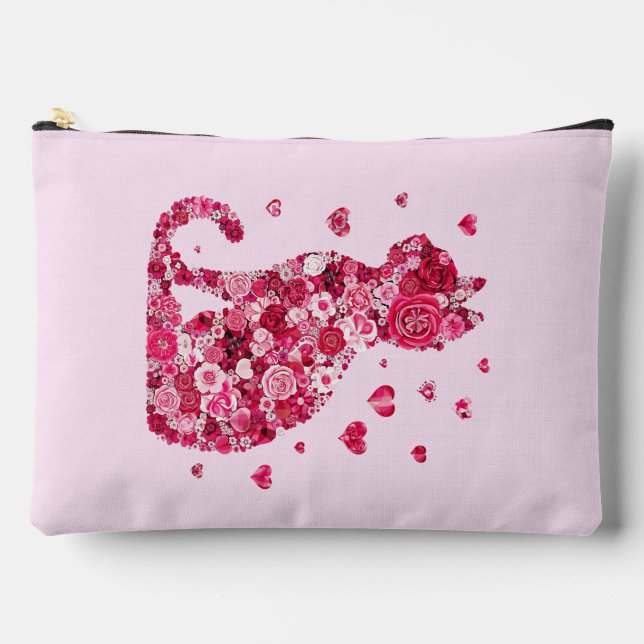 Blumenkatzen Silhouette ArtFaux überzogene Canvas  Zubehörtasche (Vorderseite)