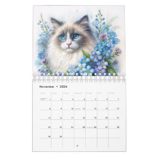 Blumenkatzen - Wasserfarben-Porträts Kalender