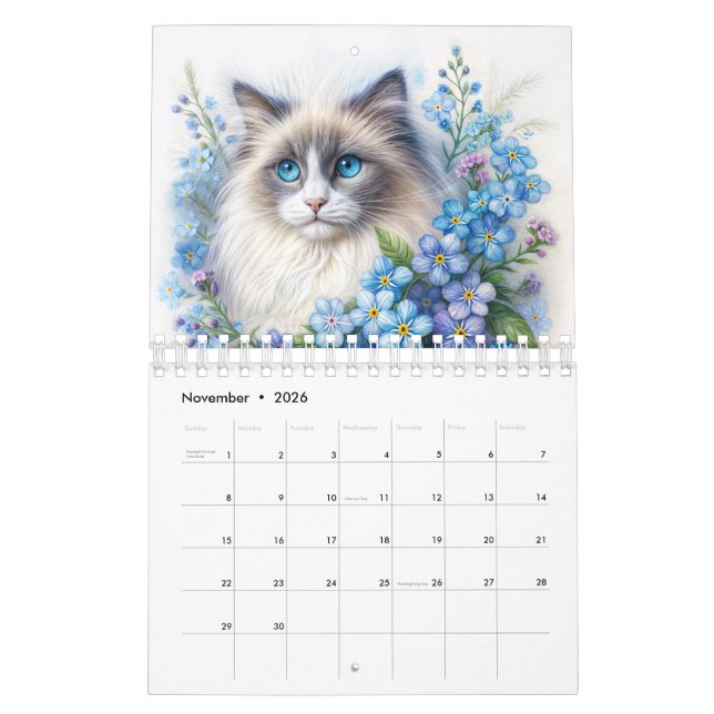 Blumenkatzen - Wasserfarben-Porträts Kalender (Nov 2026)