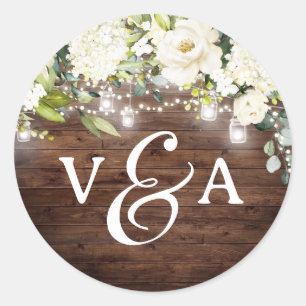 Blumenkettenlichter Monogramm Hochzeitsaufkleber Runder Aufkleber