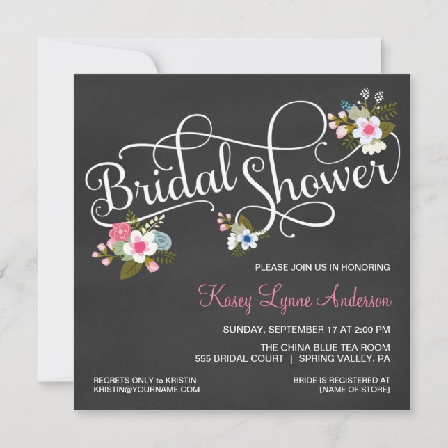 Blumenkhalkboard Bridal Dusche Einladungen (Vorderseite)