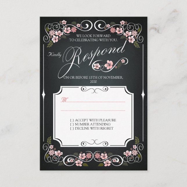 Blumenkhalkboard Vintag, kühl, Hochzeit RSVP (Vorderseite)