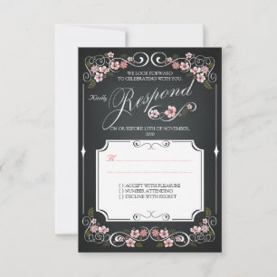 Blumenkhalkboard Vintag, kühl, Hochzeit RSVP Karte