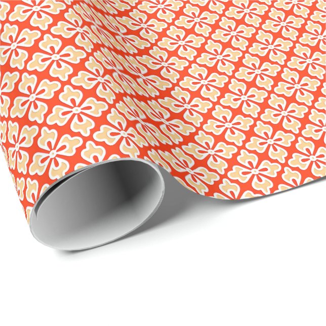 Blumenkimono, Pfirsich, Mandarine Geschenkpapier (Rolleneckpunkt)