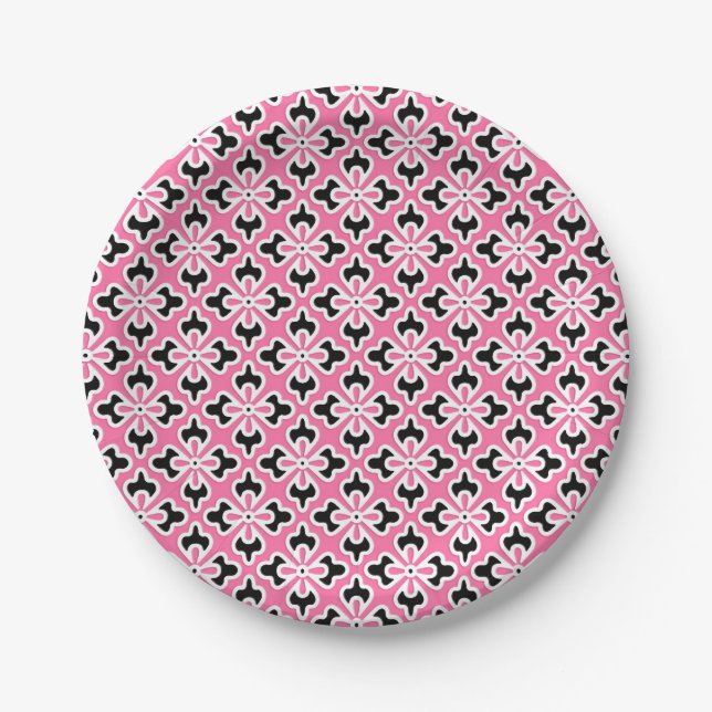 Blumenkimono, rosa, schwarz und weiß pappteller (Vorderseite)