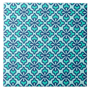 Blumenkimono, Türkis, Marine und Aqua Fliese