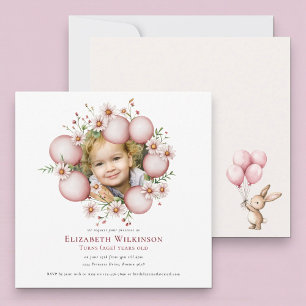 Blumenkinder Foto pink Geburtstag Einladung