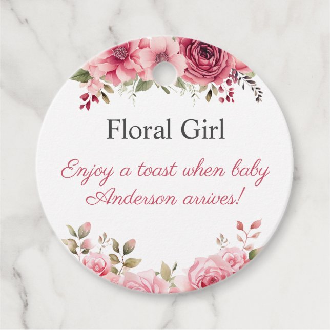 Blumenkinderdusche Rose farbenfroh Geschenkanhänger (Vorderseite)