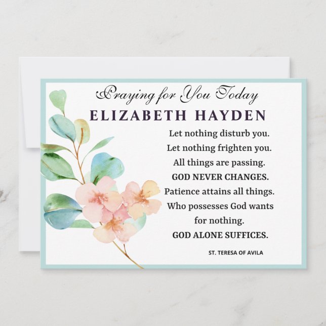 Blumenkirchliches katholisches Gebet von St. Teres Karte (Vorderseite)