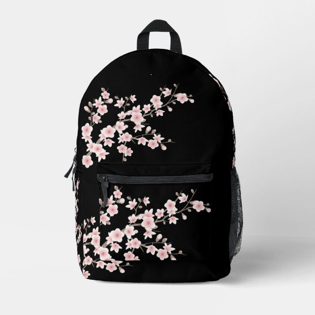 Blumenkirsche Blossom Blush Pink Black Bedruckter Rucksack (Vorderseite)