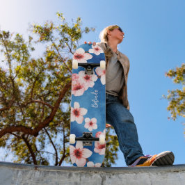 Blumenkirsche Blossom Monogram Blue Pink Girl Skateboard