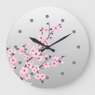 Blumenkirsche Blossom Pink Grau Wand Uhr