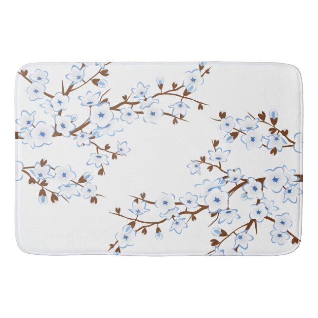 Blumenkirsche Blüten Blau Weiß Badematte (Vorderseite)