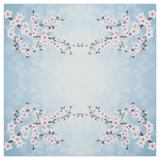 Blumenkirsche Blüten Dusky Pink Pale Blauer Patter Stoff (Muster)