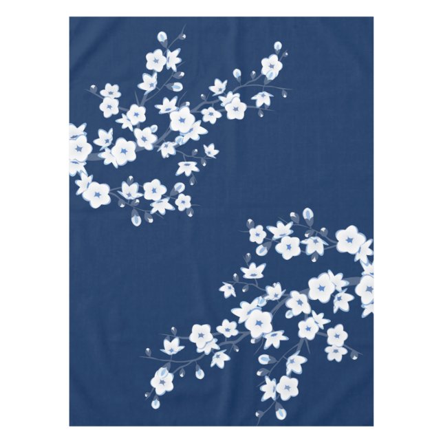 Blumenkirsche Blüten Navy White Classic Tischdecke (Vorderseite)