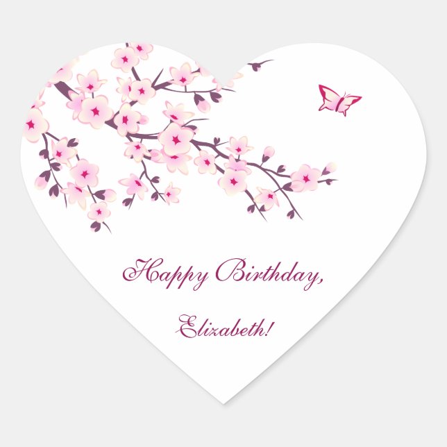 Blumenkirsche Blüten Rosa Geburt Herz-Aufkleber (Vorderseite)