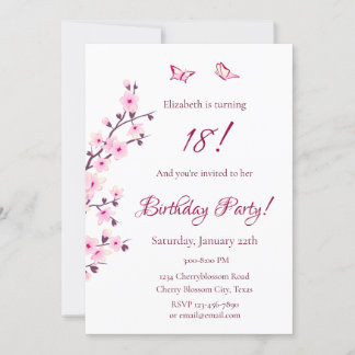 Blumenkirsche Blüten Rosa Geburtstag Einladung