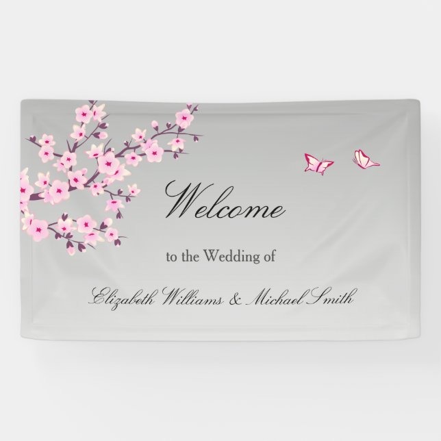Blumenkirsche Blüten Rosa Große Hochzeit Banner (Horizontal)