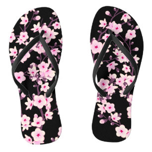 Blumenkirsche Blüten Rosa Schwarz Flip Flops