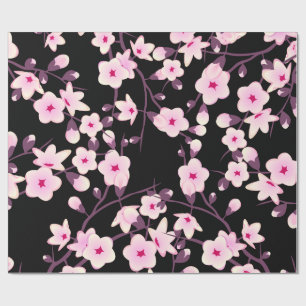 Blumenkirsche Blüten Rosa Schwarz Geschenkpapier