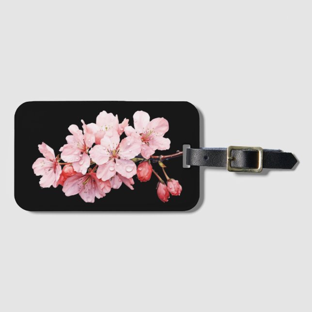 Blumenkirsche Blüten Rosa Schwarze Weibchen Gepäckanhänger (Vorderseite (Horizontal))