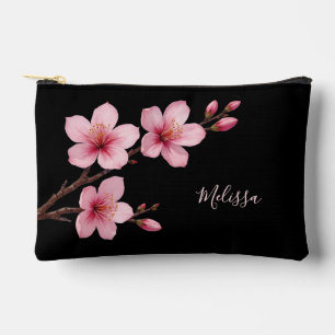Blumenkirsche Blüten Schwarz Rosa   Dein Name Zubehörtasche