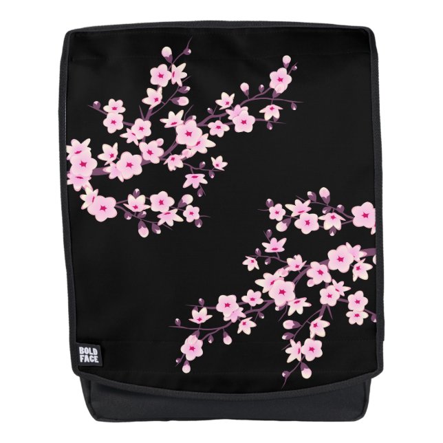 Blumenkirsche Blüten Schwarz Rosa Rucksack (Vorderseite)