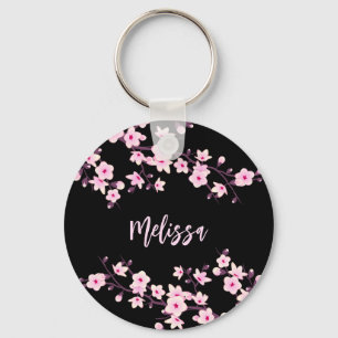 Blumenkirsche Blüten Schwarz Rosa Schlüsselanhänger