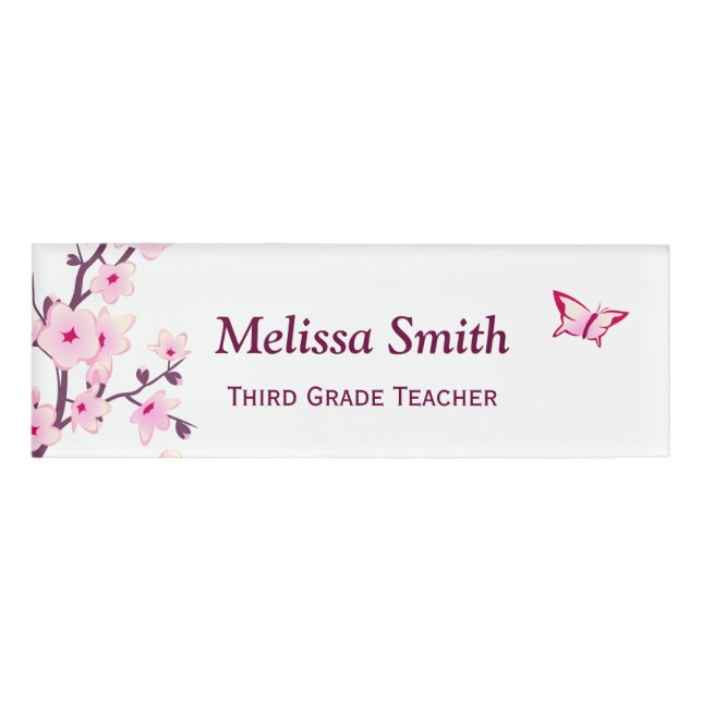 Blumenkirsche Blüten Weißrosa Lehrer Namenschild (Vorderseite)