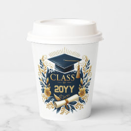 Blumenklasse mit Graduierungspapier und Diplom Pappbecher