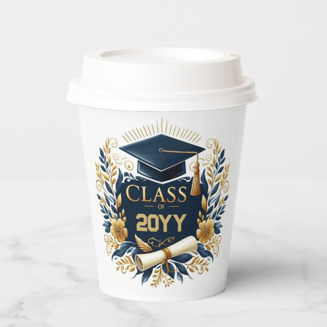 Blumenklasse mit Graduierungspapier und Diplom Pappbecher (Vorderseite)