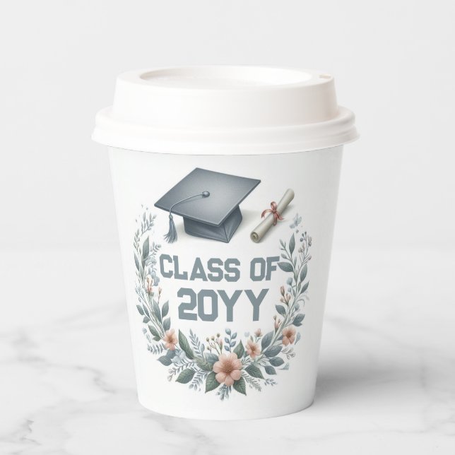 Blumenklasse mit Graduierungspapier und Diplom Pappbecher (Vorderseite)