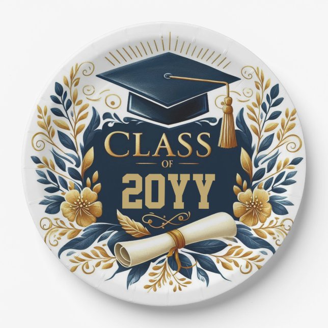 Blumenklasse mit Graduierungspapier und Diplom Pappteller (Vorderseite)