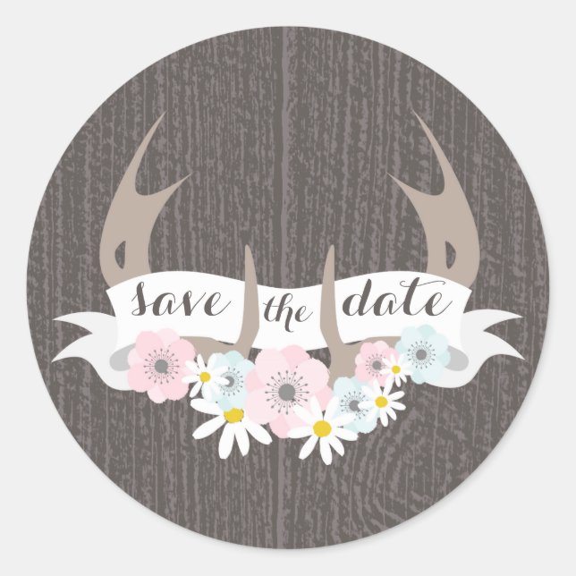 Blumenkleber + Stallholz Save the Date Aufkleber (Vorderseite)