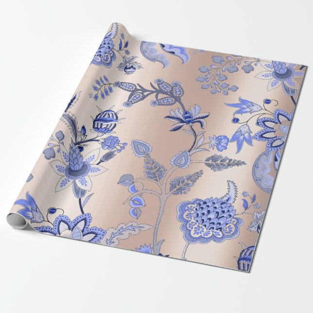 Blumenkobalt Blaurosa Rose Peak Blush Orichid Geschenkpapier (Ungerollt)
