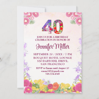 Blumenkohl 40. Geburtstag - Elegante Pastelle 40 J Einladung