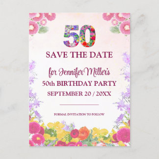 Blumenkohl 50. Geburtstag Save the Date - Pastel 5 Ankündigungspostkarte