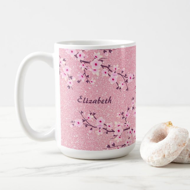 Blumenkohl-Blossom Monogram Pink-Glitzer-Kaffee Kaffeetasse (Mit Donut)