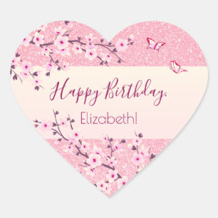 Blumenkohl Blüten Rosa Glitzer Herz-Aufkleber