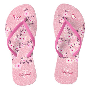 Blumenkohl Blüten Rosa Glitzer Name Monogramm Flip Flops
