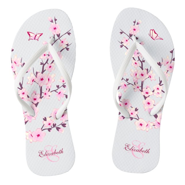 Blumenkohl Blüten Rosa Monogramm Flip Flops (Fußbett)
