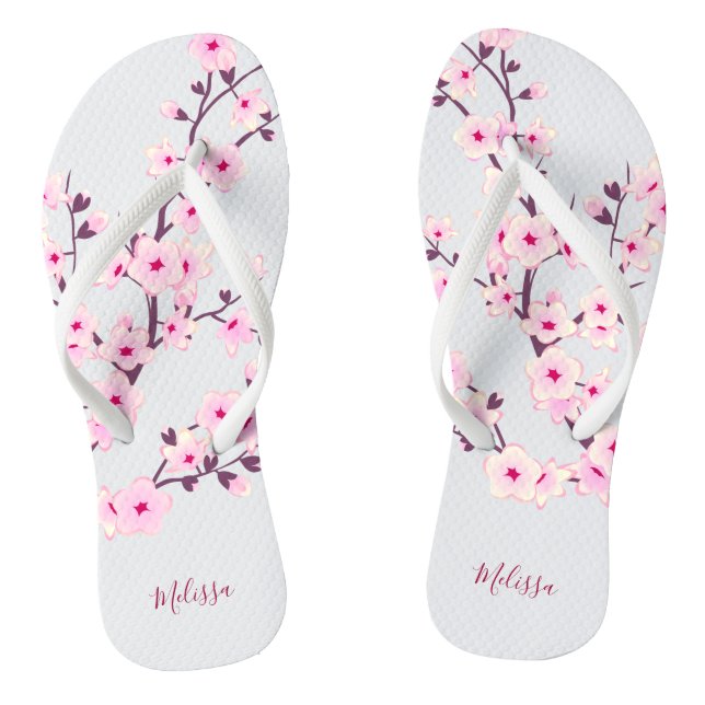 Blumenkohl Blüten Rosa Weißes Monogramm Flip Flops (Fußbett)