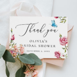 Blumenkohl Brautparty Tee Party | Romantische Rose Dankeskarte