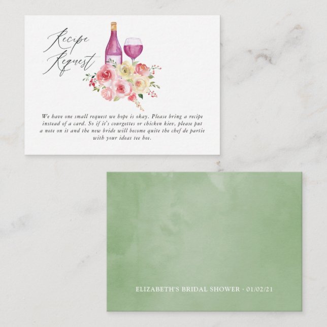 Blumenkohl Brautparty Weinprobe Rezept Begleitkarte (Vorne/Hinten)