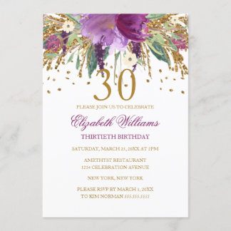 Blumenkohl-Glitzer Amethyst 30. Geburtstag Einladung